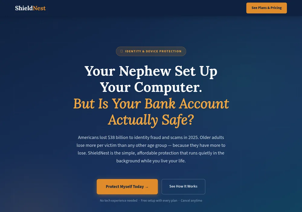 Screenshot of the ShieldNest page