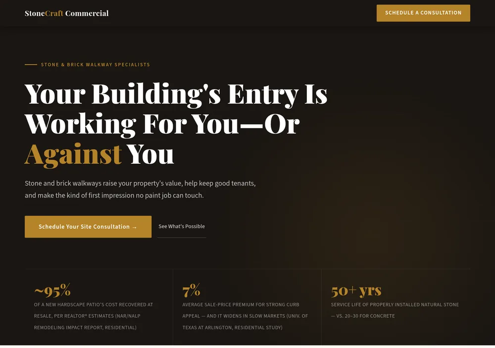 Screenshot of the StoneCraft Commercial page