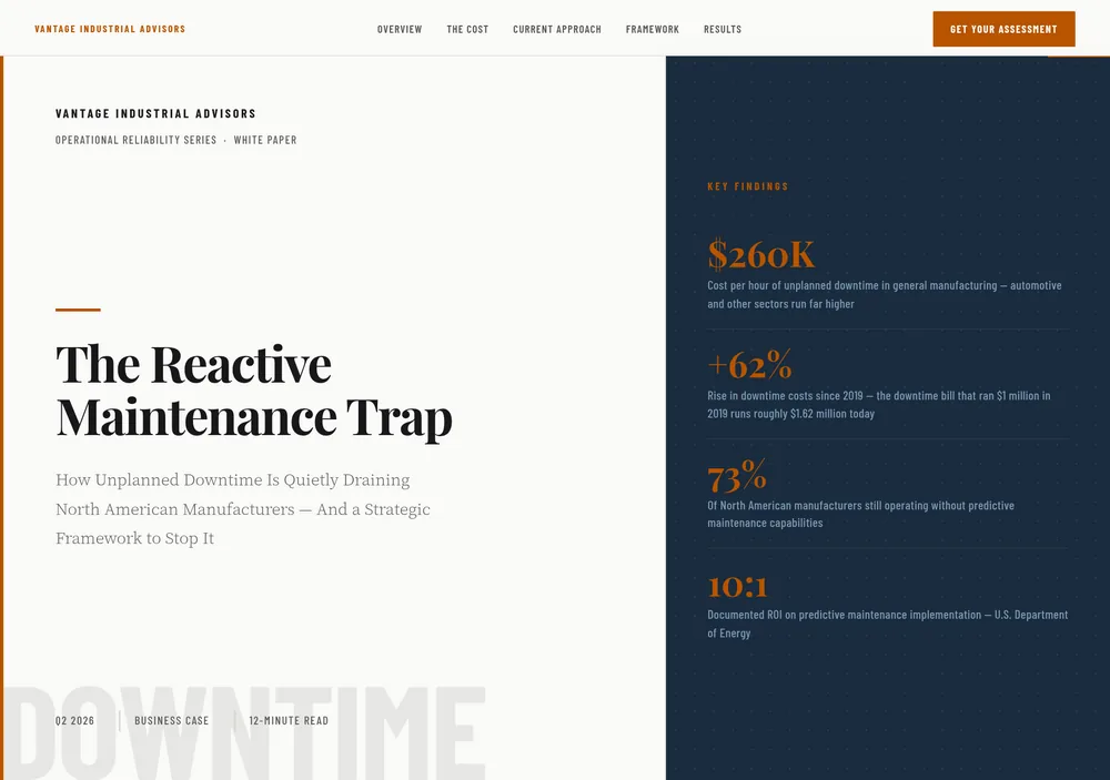 Screenshot of the Vantage Industrial Advisors page